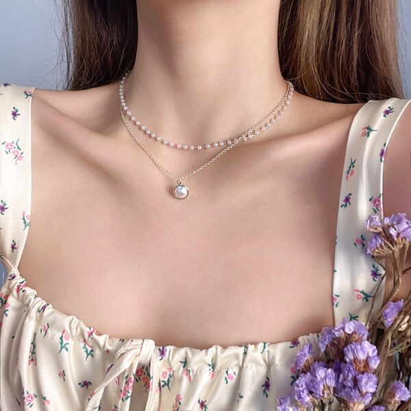 Summer Double-layer Pearls Necklace INS Fashion Clavicle Chain Necklace Jewelry For Beach - Image 2