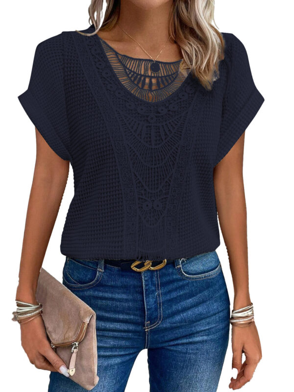 Summer Hollow Out Short-sleeved T-shirt Fashion Ethnic Style Tops Women's Clothing - Image 10